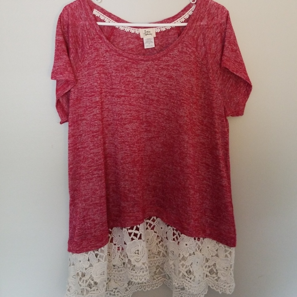 Red top with lace at bottom